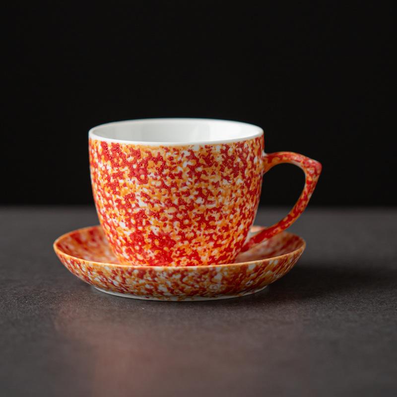 

Ceramic Coffee Cups and Saucers Set High-value Retro Mug Splash-ink Coarse Pottery Kiln Hotel Flower Cups Home Decoration 200ML