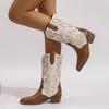Fashion New Embroidery Women Western Cowboy Boots Fashion Slip on Thick Heels Knight Long Booties Retro Style Autumn Winter Female Shoes
