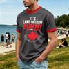 Top casual moda da uomo con stampa Lago ONTARIO, girocollo, elasticizzato, manica corta (, TRUE NORTH GRANDE, EST. 1615)