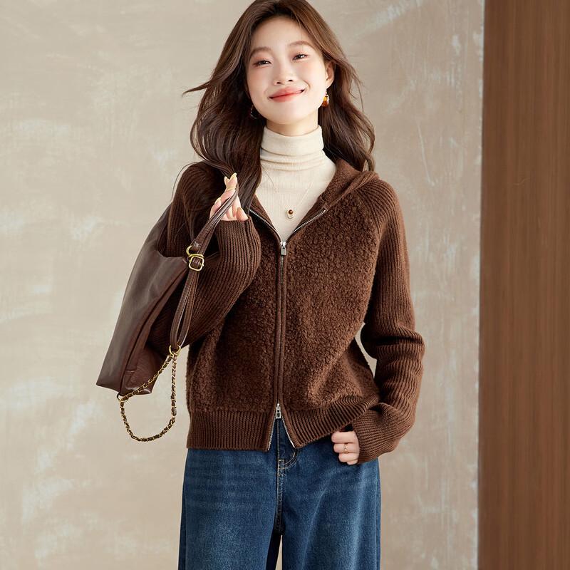 

Srcr Women s 100% Lamb Wool Hooded Cardigan Sweater L