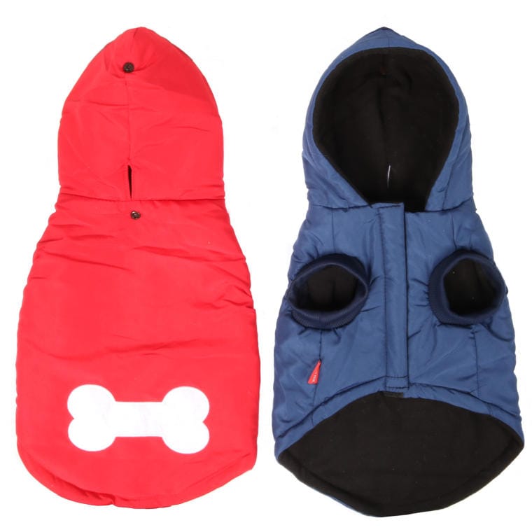 Waterproof winter jacket for medium dogs with hood, red and black, size M