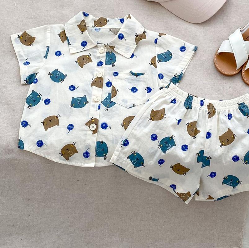 

Baby Boy Cute Print Outfits Polo Collar Short Sleeved Shirt + Shorts Summer Boy Clothing 110