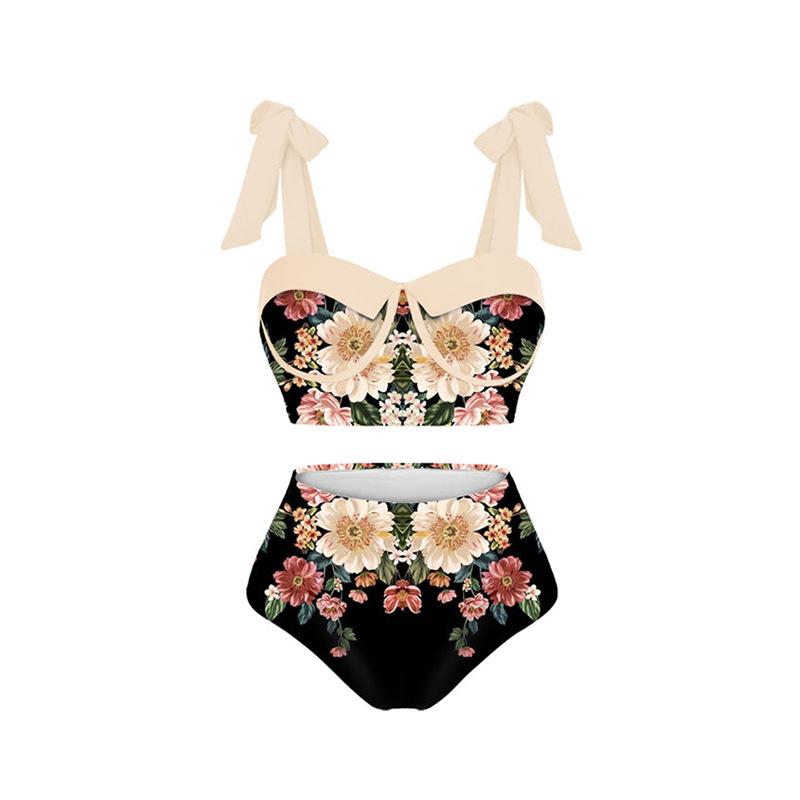 

Американское и европейское кросс-граничное бикини - Женский раздельный купальник на завязках для пляжного отдыха Small чёрный