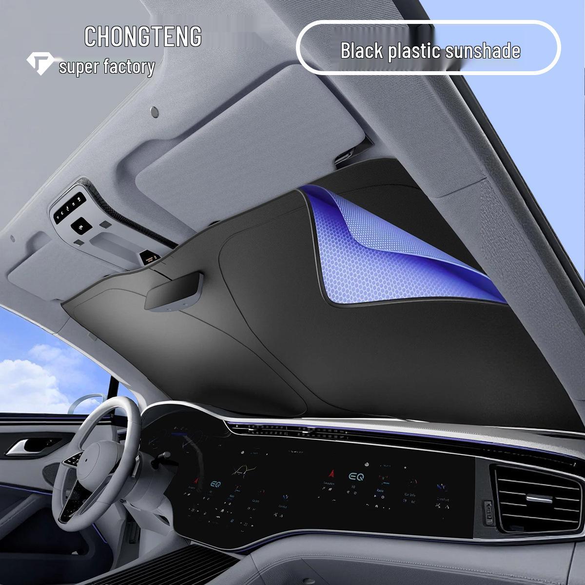 Black Vinyl Oxford Cloth Car Sunshade - Thick Insulation for Front Windshield Protection