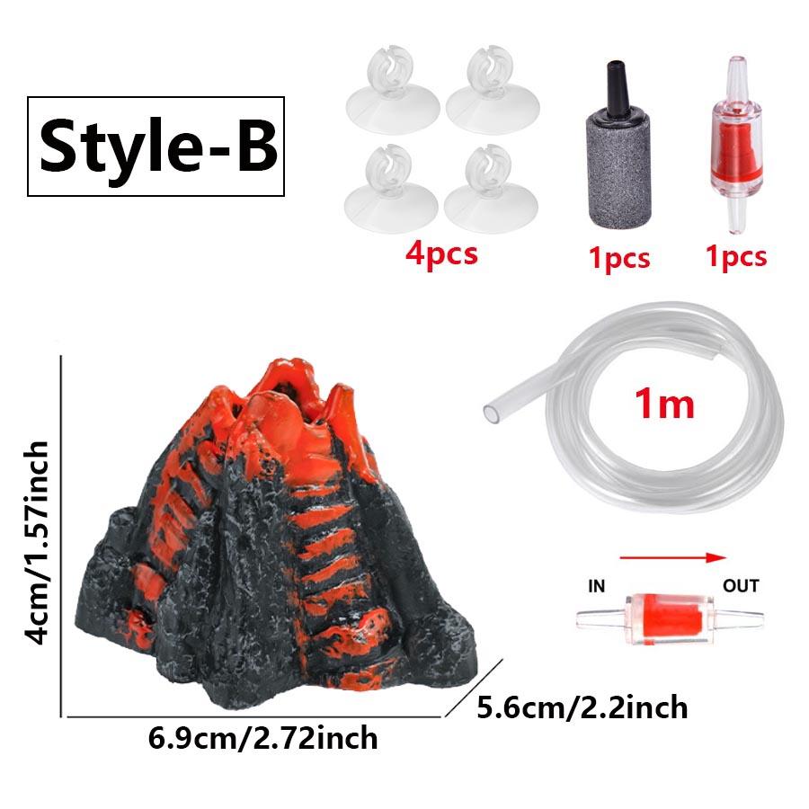1 Sett Akvarium Fisketank Dekor Vulkanform Luftboblestein Oksygenpumpe Dekorasjon Skjulested Fiskegrotte Resin Ornamenter