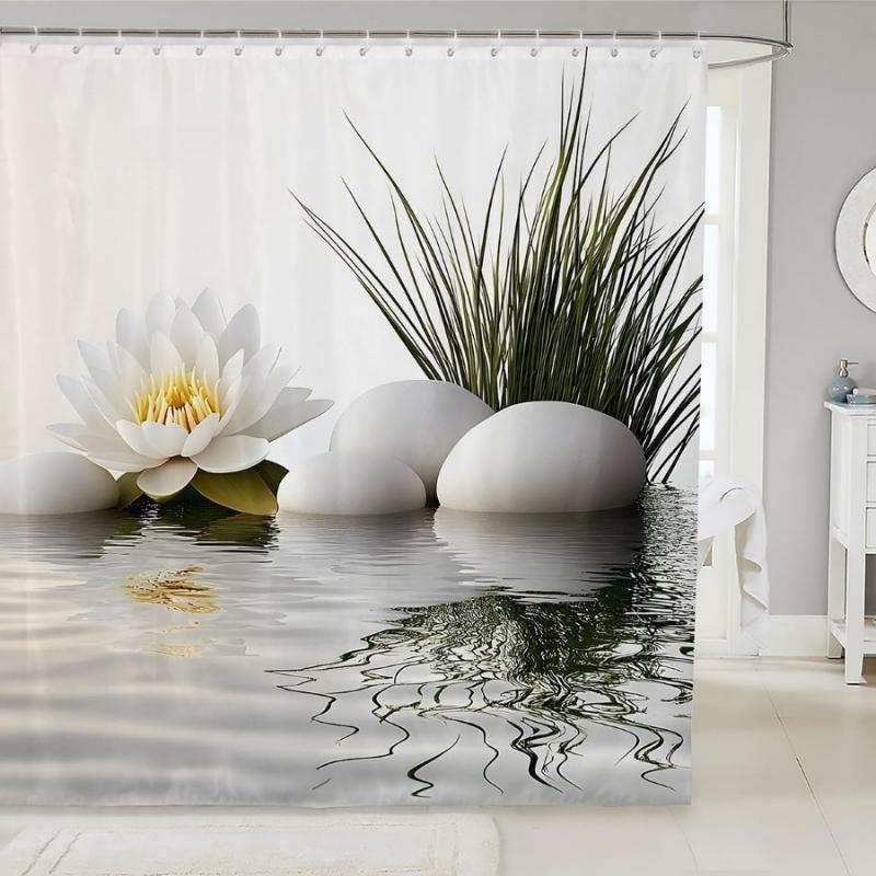 

Kids White Zen Stone Shower Curtain Boys Girls Spa Bathroom Shower Curtain Set Zen Spa Bath Curtain Zen Bathroom Accessories W60H190(CM)-1 Pcs