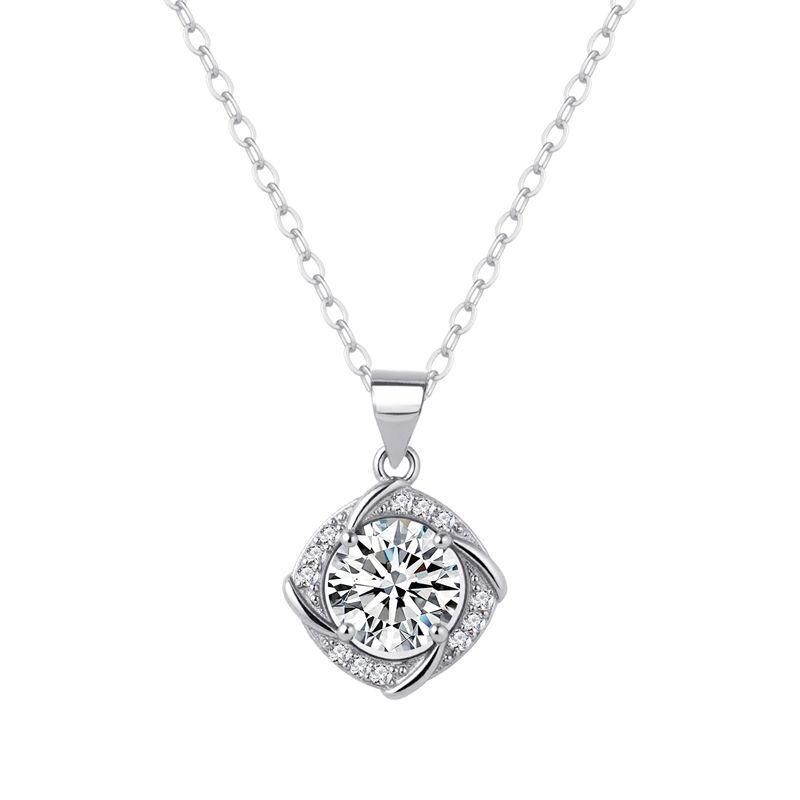 Moissanite Sterling Silver Necklace: Korean Style Rotating Windmill Pendant 1 Carat 925 Silver