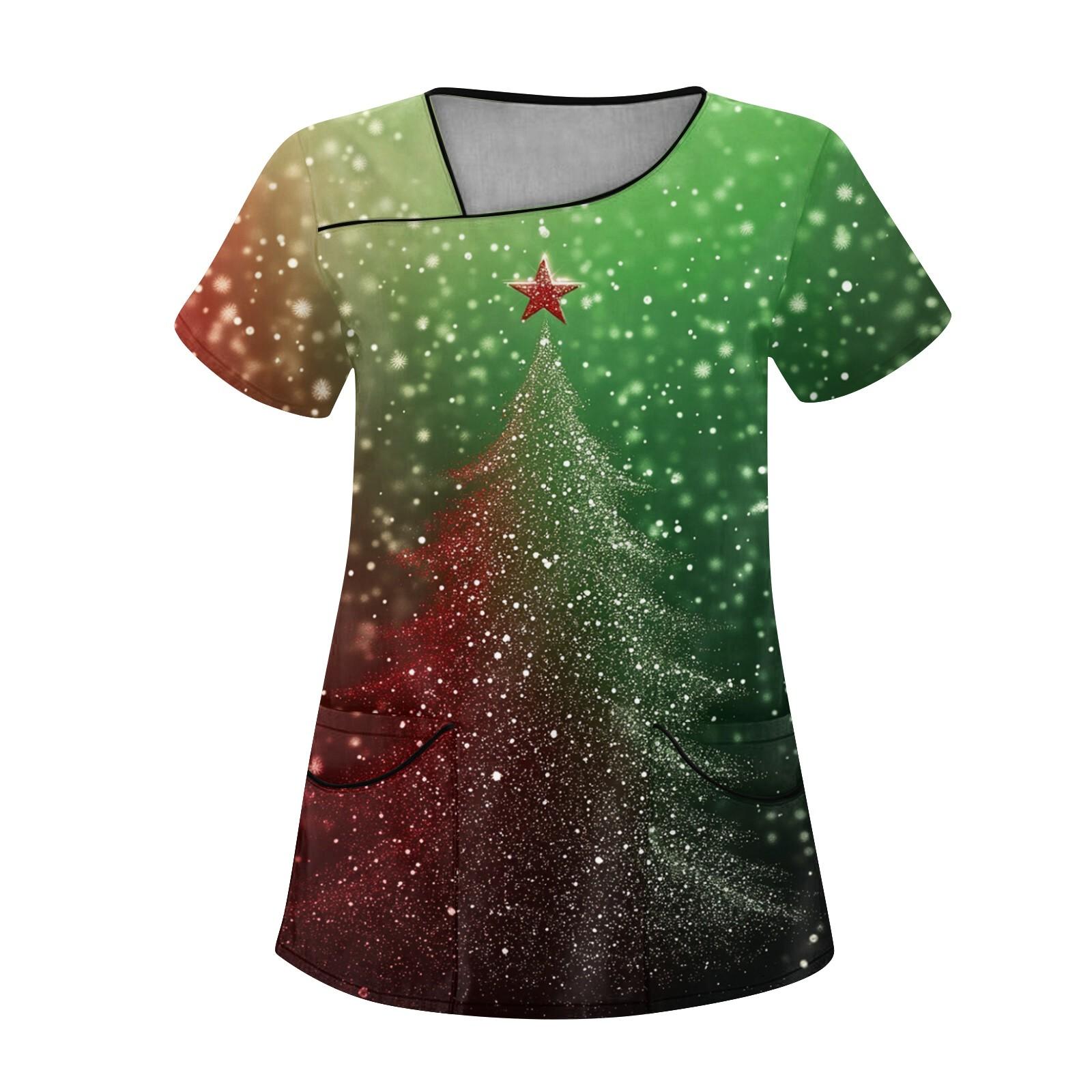 

Женская рабочая одежда с рождественским принтом, покатый воротник и двухслойные карманы, базовый пуловер сверху XXXL зелёный