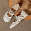 Woven Hollow Shoes Niche Mesh Toe Shoes Metal Buckle One-strap Women's Shoes Round Toe Flat Mary Jane Shoes