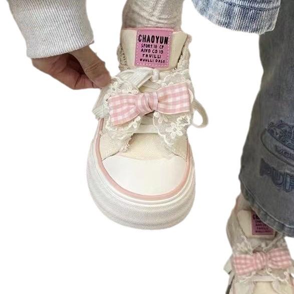 Sweet bow spring and summer new mesh thick baseplate shoes niche design shoes