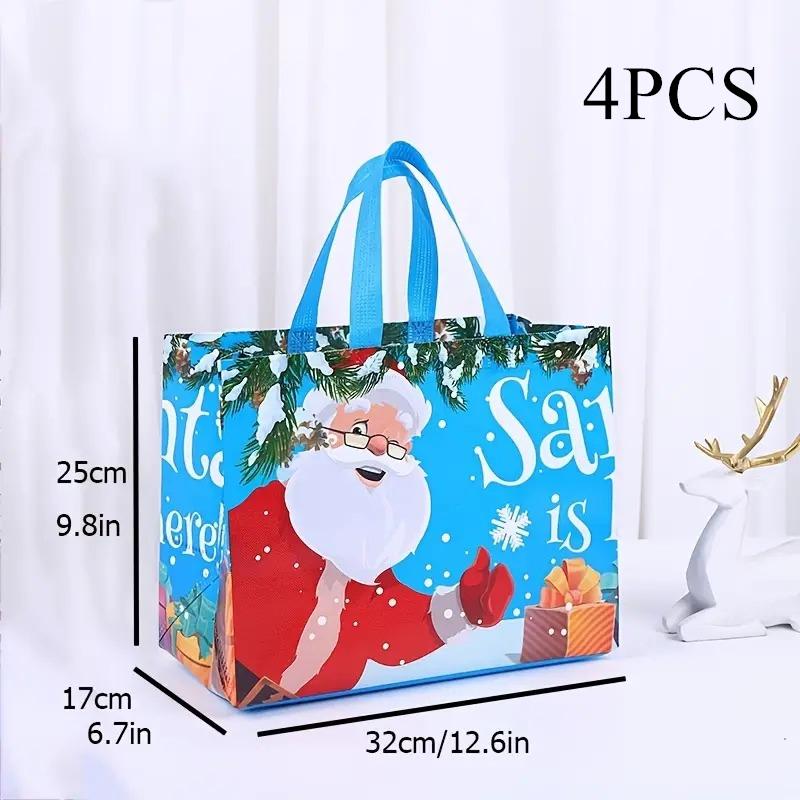 1/4/5PCS Christmas Handbag Thickened Non-woven Fabric Printed Cute Cartoon Santa Claus Snowman Sturdy Waterproof Packaging Bag