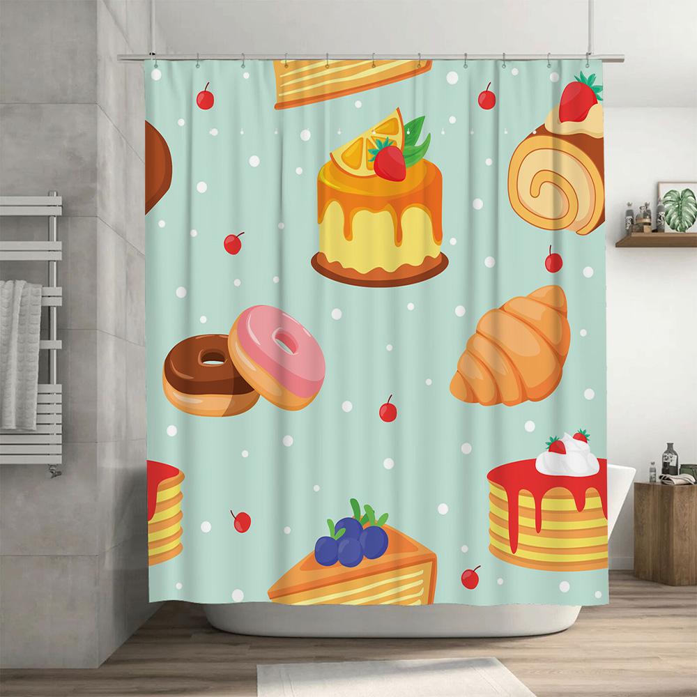 Kitchen Decor Shower Curtain Cute Dessert Bakery Collection With Cake Croissant Donuts Pancakes Design For Home Bathroom Decorat