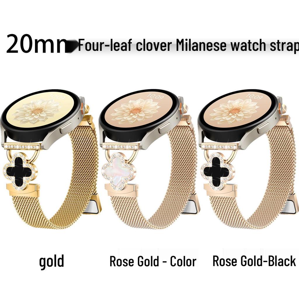 20mm Four-Leaf Clover Rhinestone Milanese Metal Watch Strap