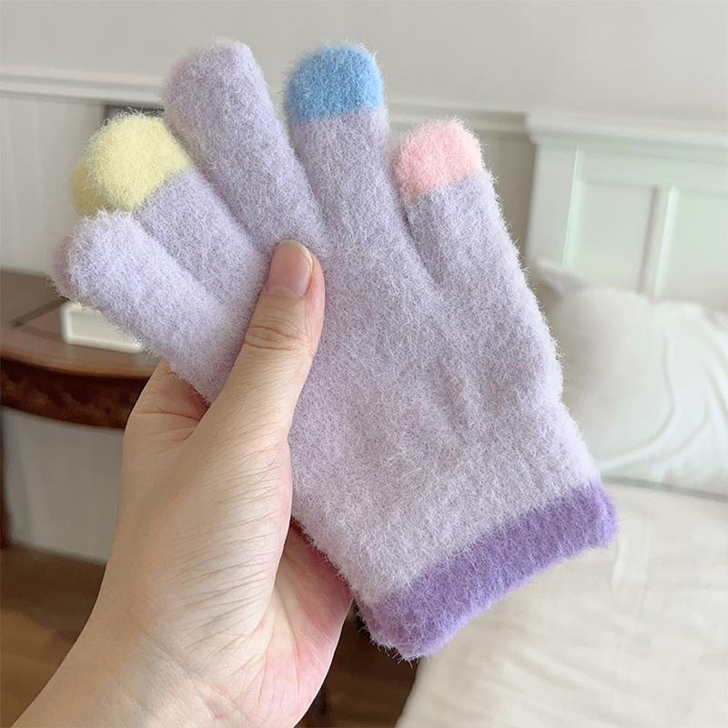 

Candy Macaron Color Plush Children S Gloves Winter Cold Protection Warm Thick Children Writing Antifreeze Gloves as the picture