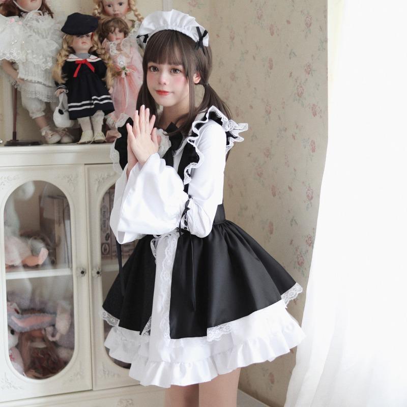 S-5XL drăguț stil japonez Lolita Maid rochie alb-negru fată costum Lolita femei