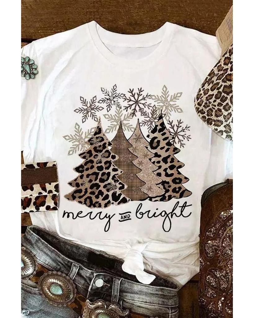 Azura Exchange Leopard Christmas Tree Graphic Print T-Shirt