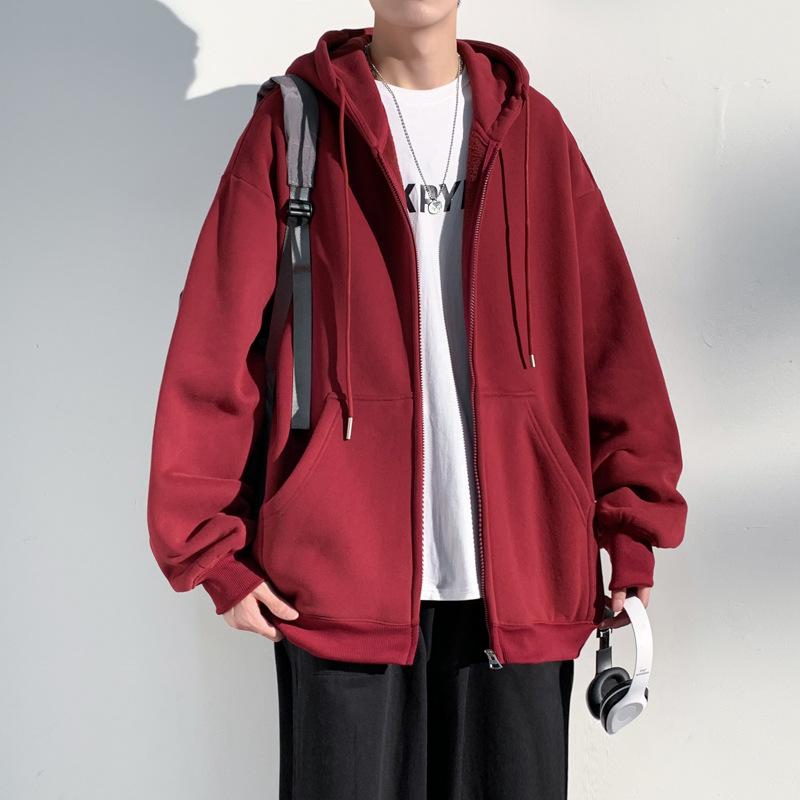 Cardigan con zip Maglione da uomo Giacca con cappuccio larga Tendenza dell'autunno Gioventù Colore unico Top comodi