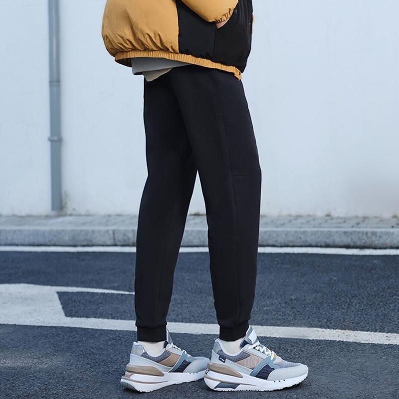 Li Ning Solid Color Fleece Hooded Jacket Logo Print Cuffed Fleece Sports Pants Casual Sports Suit Men Sportswear Black YWDT477-1+AKLTC13-1