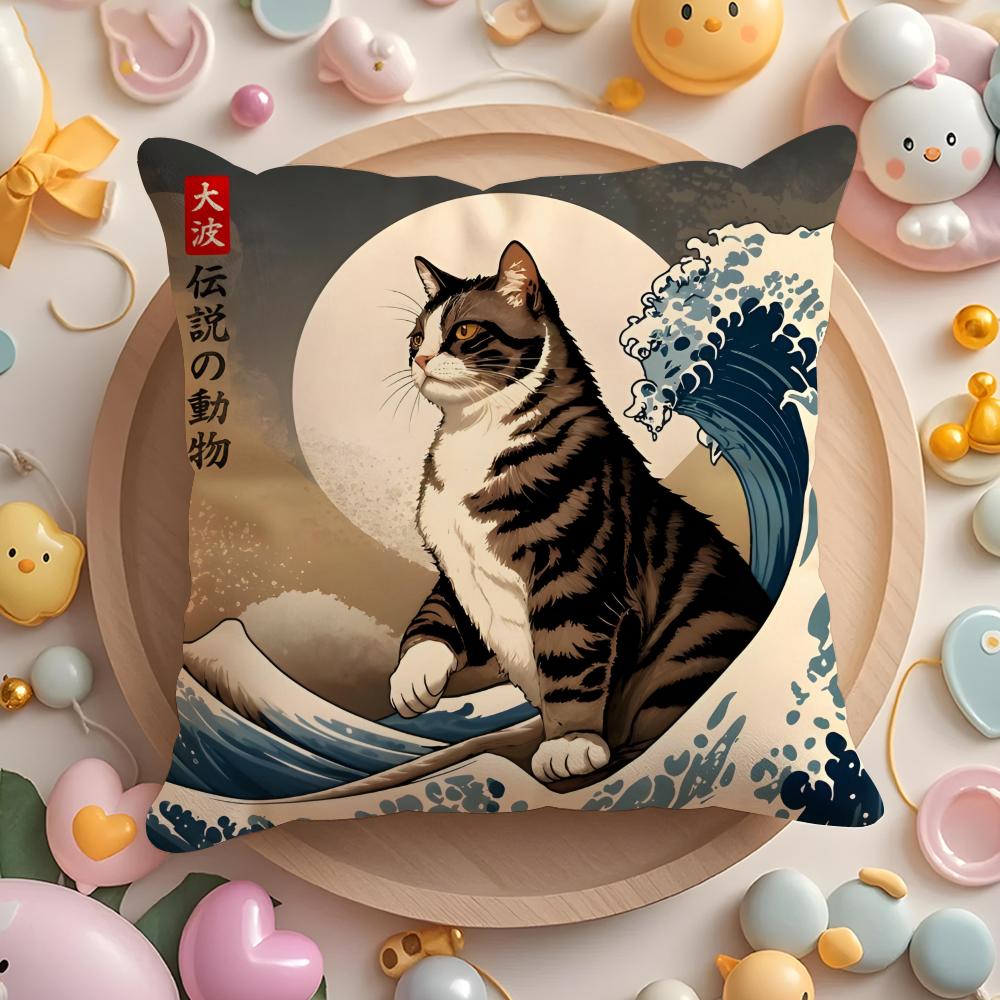 Animals The Great Wave Katsushika Hokusai Cushion Cover Plush Fabric Soft DoubleSided Printed Sofa Warm Home Gift Pillow Cover