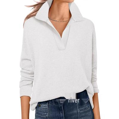 2025 V-neck Long Sleeve Loose Solid Color Women's Fashion Top