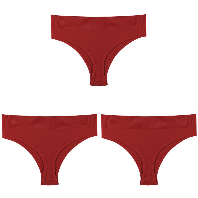 Women Solid 3PCS/Set Panties Sexy Middle Waist G-String Thong Femal Soft Nylon Lingerie Stretch T-Back Thong Underwear