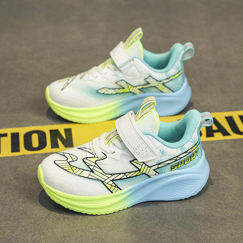Children's and Primary School Students' Sports Shoes Breathable Mesh Autumn New Boys and Girls Cushioning Light Velcro Running Shoes