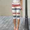 Women Striped Capri Leggings Soft Stretch Cropped Pants Elastic Waist Pull On Athletic Yoga Bottoms Summer 2024