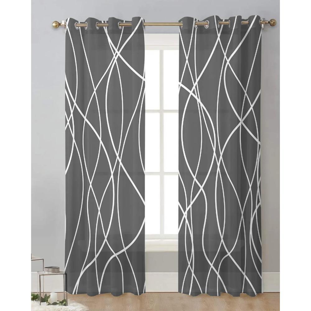 Twisted Lines Modern Art Grey Voile Curtains For Bedroom Tulle Window Curtain For Living Room Sheer Curtains Blinds Drapes
