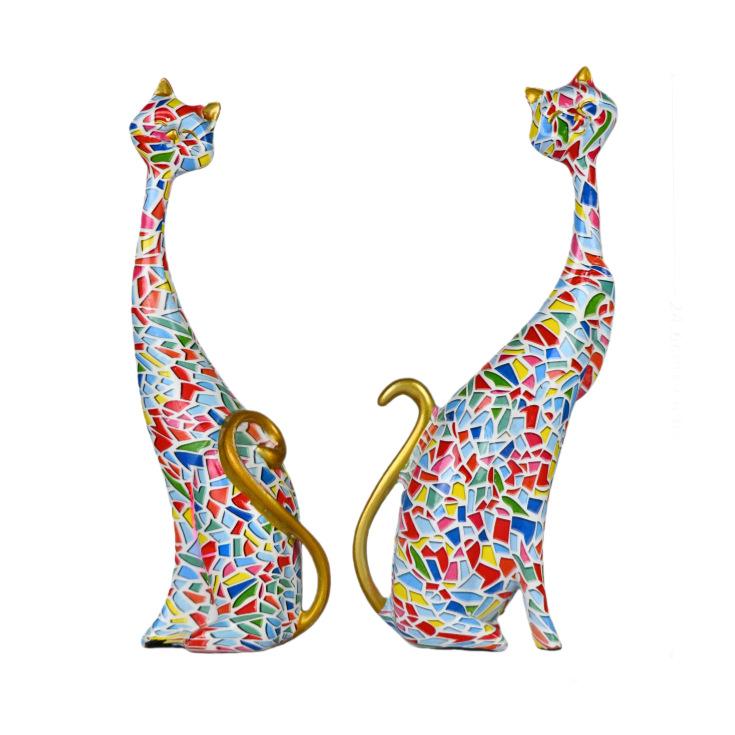 European creative abstract oil painting cat decoration festive gifts resin handicrafts bedroom desktop entrance cat ornament
