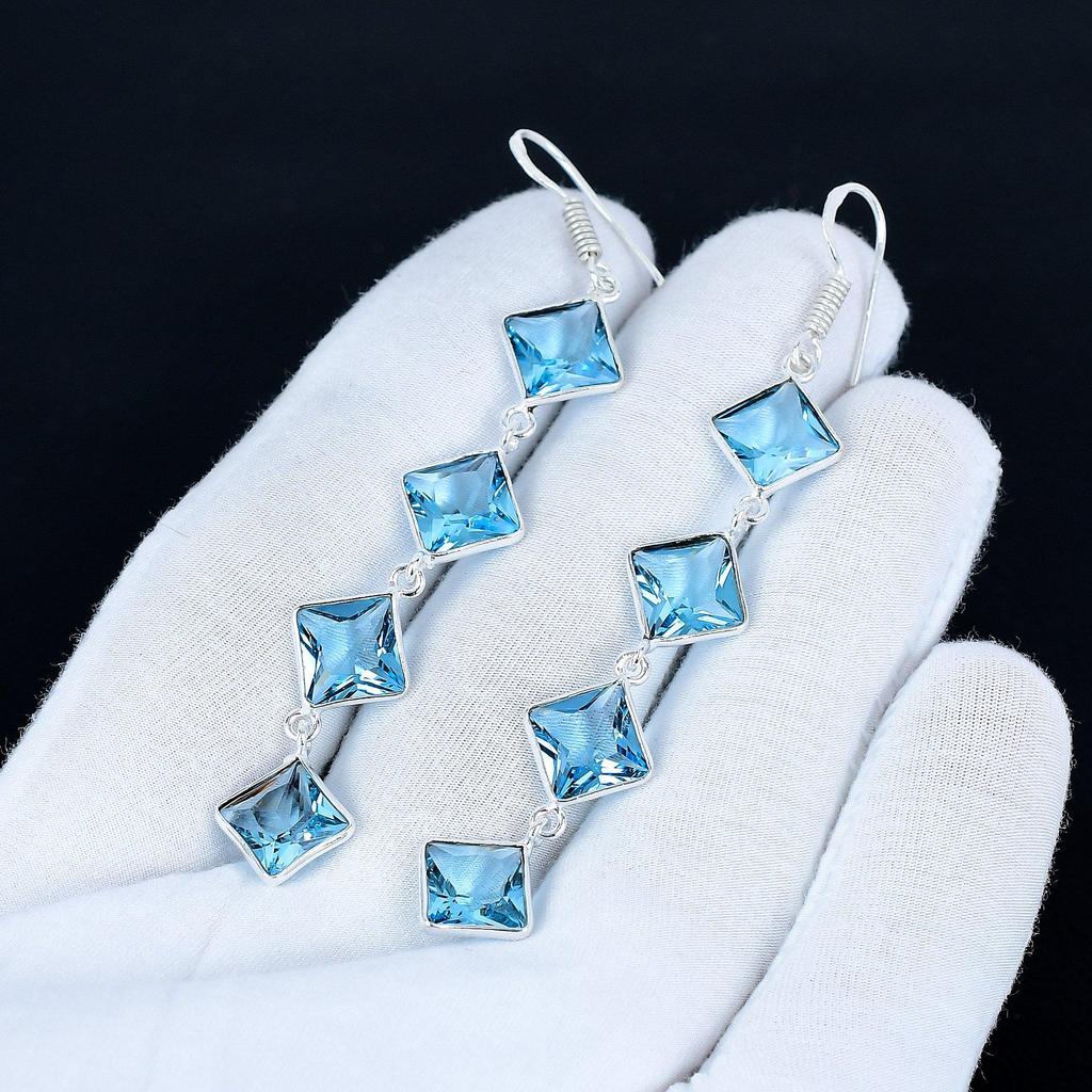 Aquamarine Gemstone Earrings, 925 Sterling Silver Earrings, Handmade Silver Earrings For Gift, Aquamarine Dangle Earrings Birthday Gift