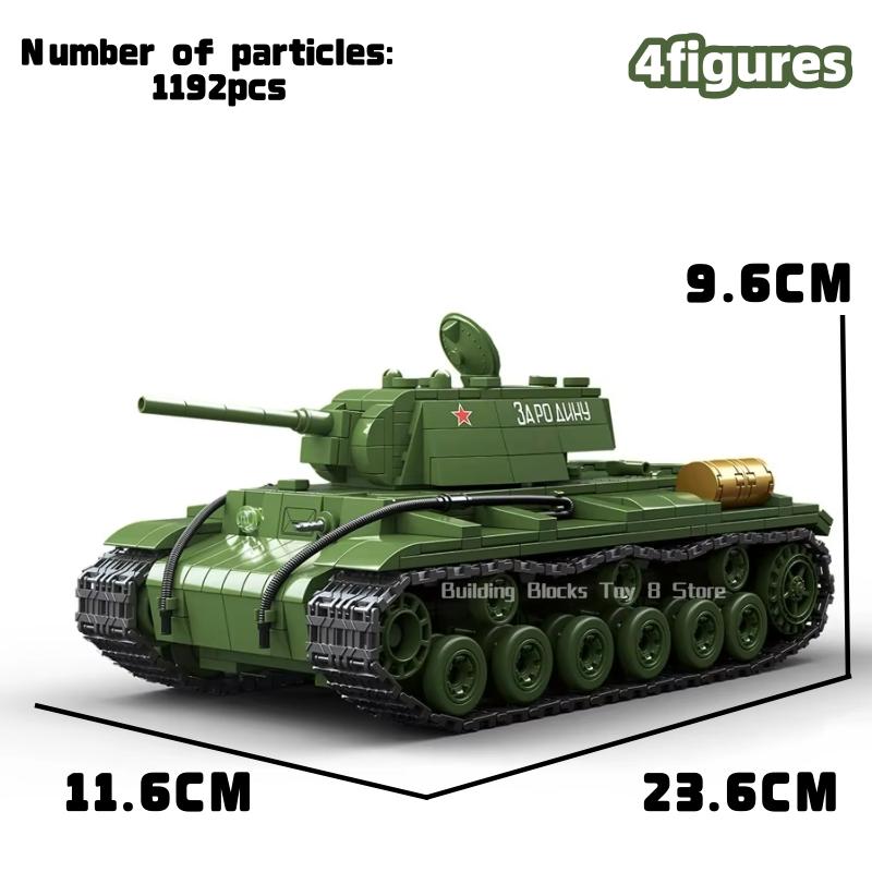 1192PCS WW2 Military Series Classic KV-1 (1941)Heavy Tank Model Compatible Collection Building Blocks Bricks Toys for Boys Gifts