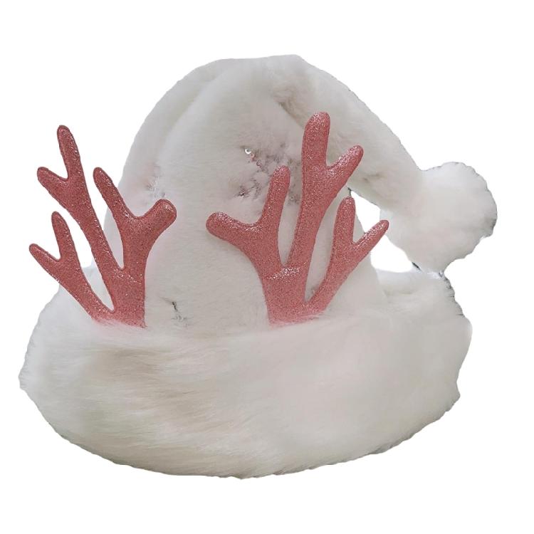 Plush Santa Costume Hat with Deer Horn Christmas Party Costume Hat for Women Girl Birthday Christmas Costume Accessories 1