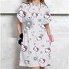 Korean-style Plus-size Hello Kitty print T-shirt Women's Summer Loose-fit Belly Covering Student Dress