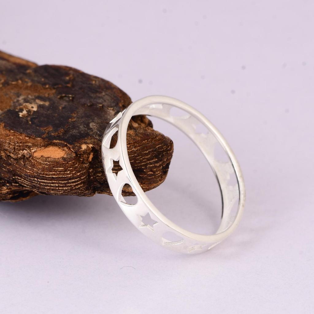 Heart Star Ring, Cutout Heart Star Band Ring, Minimalist Silver Band, Celestial Heart Ring, Dainty Everyday Ring, Gift for Her