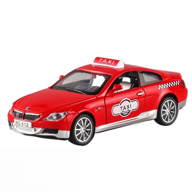 1/32 Scale BMW M6 Taxi Alloy Car Toy Diecast Metal Model Sound Light Pull Back Children Toy Home Decoration Ornaments Children Gift