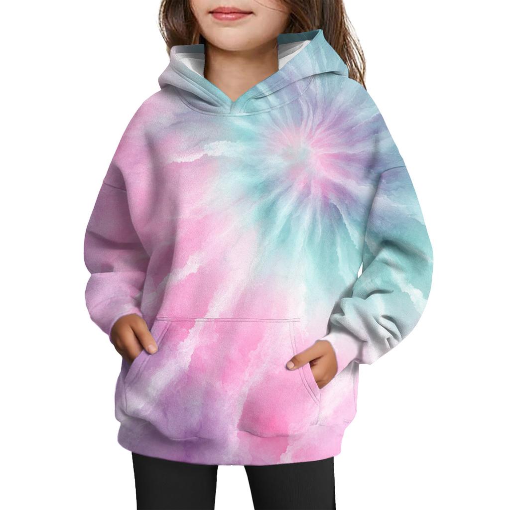 Girls' Hooded Tie-Dye Sweatshirt - Pullover Print Top