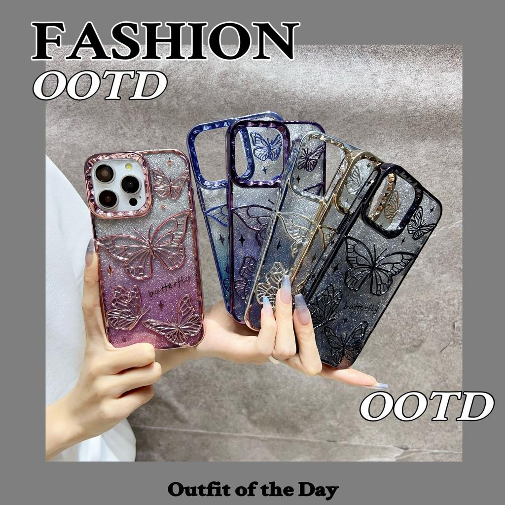 The New Pleated Three-dimensional Butterfly Is Suitable for iPhone15promax Mobile Phone Case Apple 14 Gradual Change Glitter 16 Soft Case