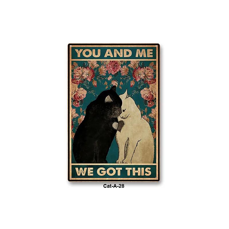 Metal Tin Sign Vintage Anime Animal Black Cat Poster Shabby Wall Plate Signs Crafts Garage Home Decor Plaques Tinplate Painting