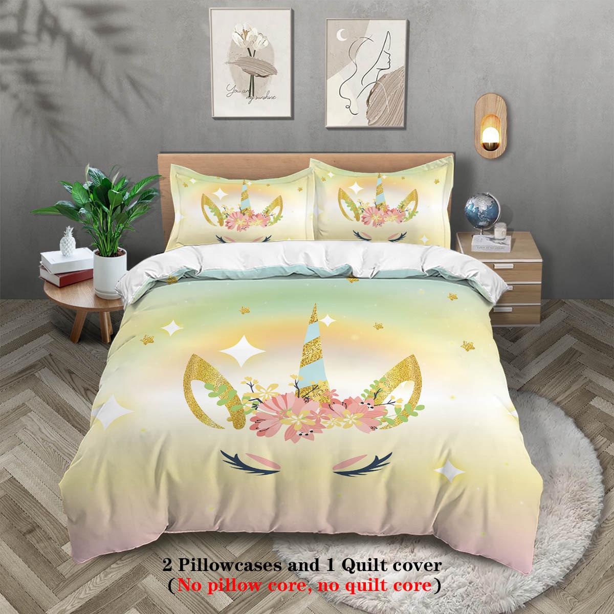 

Unicorn Bed Three-Piece 3D Digital Printing Children S Quilt Cover Pillowcase Bedding 135x200cm