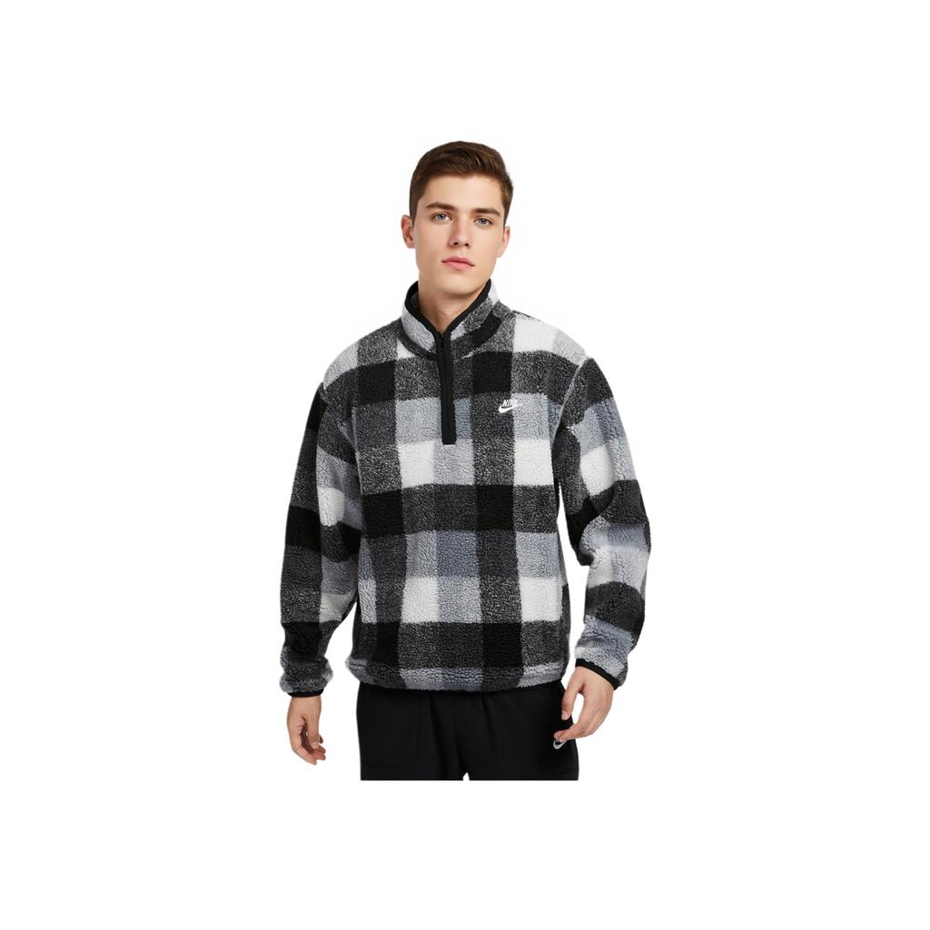 Nike Club Stand Collar Comfortable Loose Plush Jacket Men Jacket Black White Smoke-Gray FZ0898-010