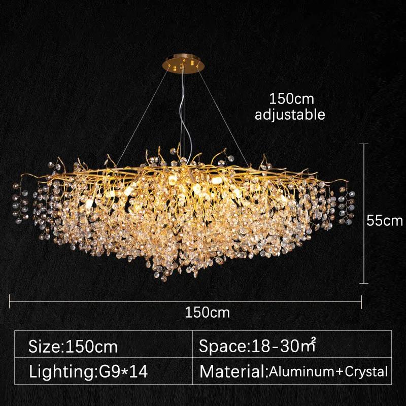 Minimalist LED Ceiling Chandelier Luxury Interior Decor Crystal Pendant Lamp for Living Dining Room Gold Silver Lighting Fixture