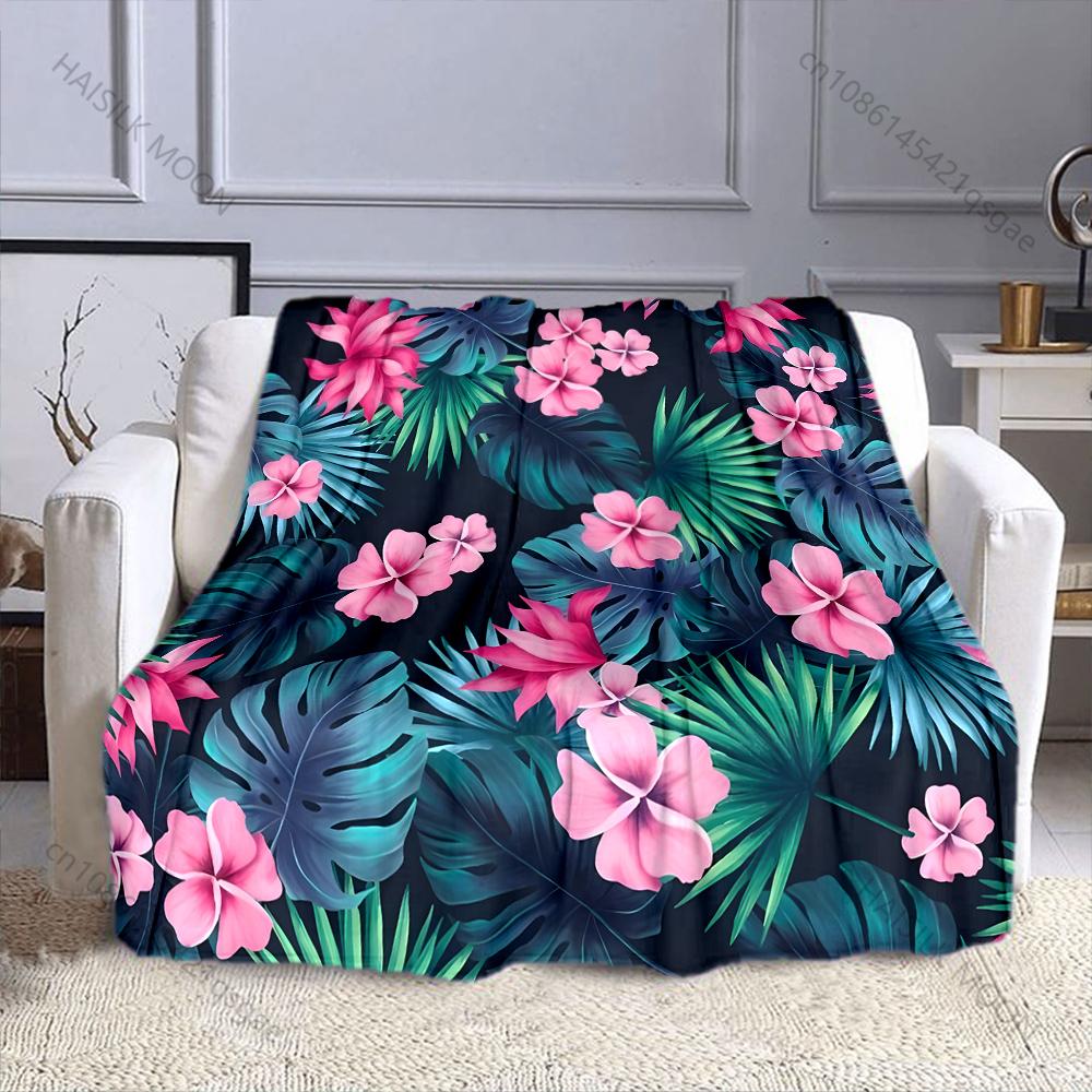 

1PC Green Leaves Red Flowers Print Blanket Warm Soft Luxury Gifts for Children Adults Suitable for Home Sofa Bed Travel Camping 75x90cm