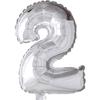 Ballon chiffre 2 - HAPPY MOMENT - Aluminium - Hélium - Gris - Embout buccal amovible
