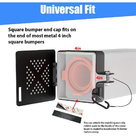 2 Pack Aluminum RV Bumper End Cap- Fits Standard 4-Inch Square Camper Bumpers, Sewer Hose Storage Cap With No-Ect Vent Holes, Motorhome Outdoor