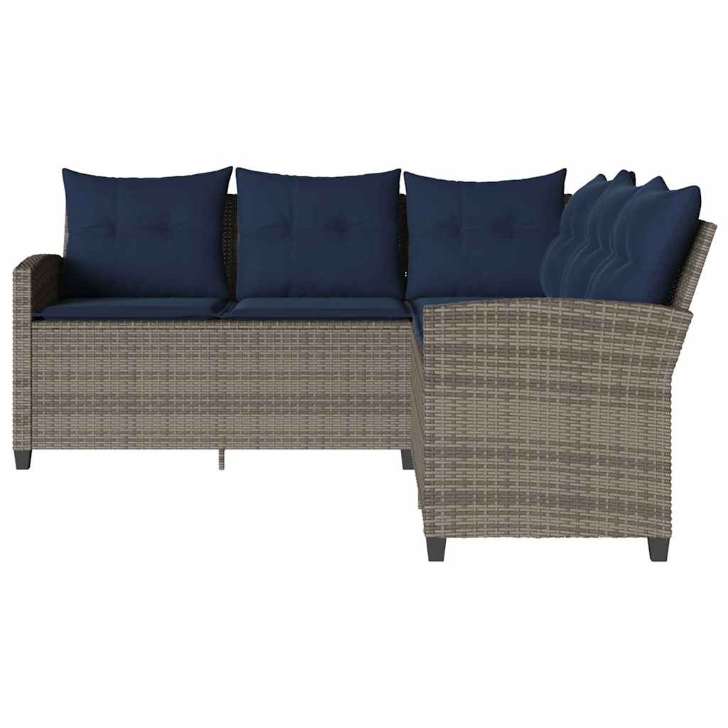 L shaped sofa with cushions grey polyrattan