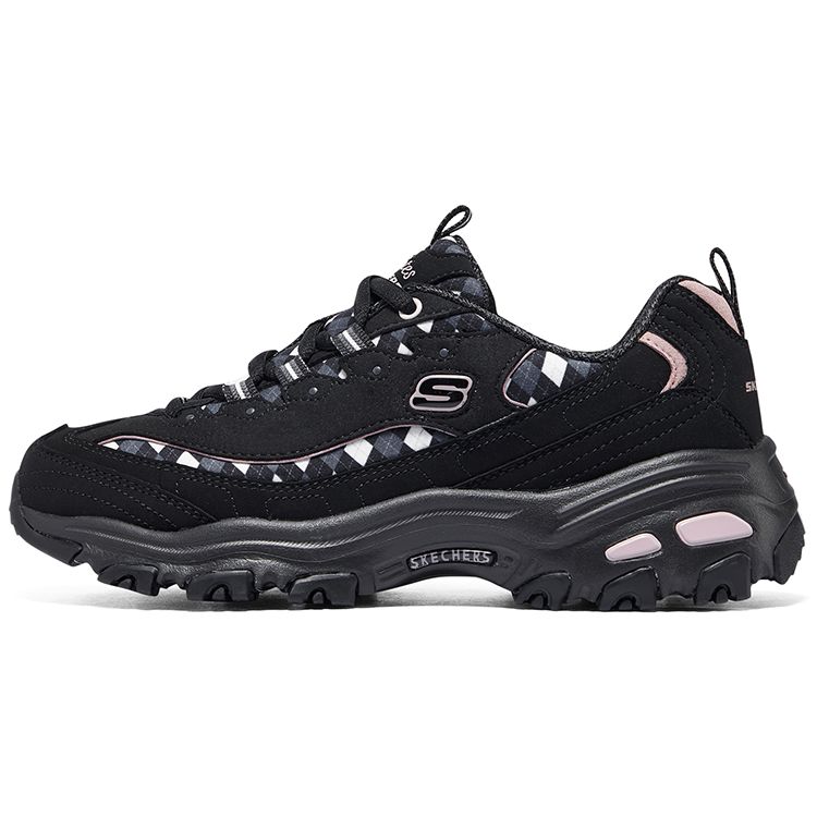 Skechers DLites Mesh Checkerboard Bear Comfortable Versatile Daily Mid-Top Dad Shoes Women sneakers Black 896271-BKMT 36.5