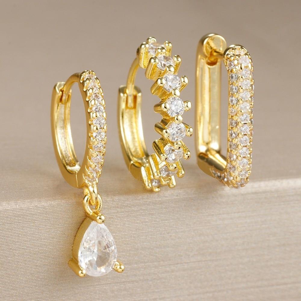3PCS/Set Minimalist Hoop Earrings Round Shape Dainty Zircon Earrings Trendy Huggie Earrings  Wedding