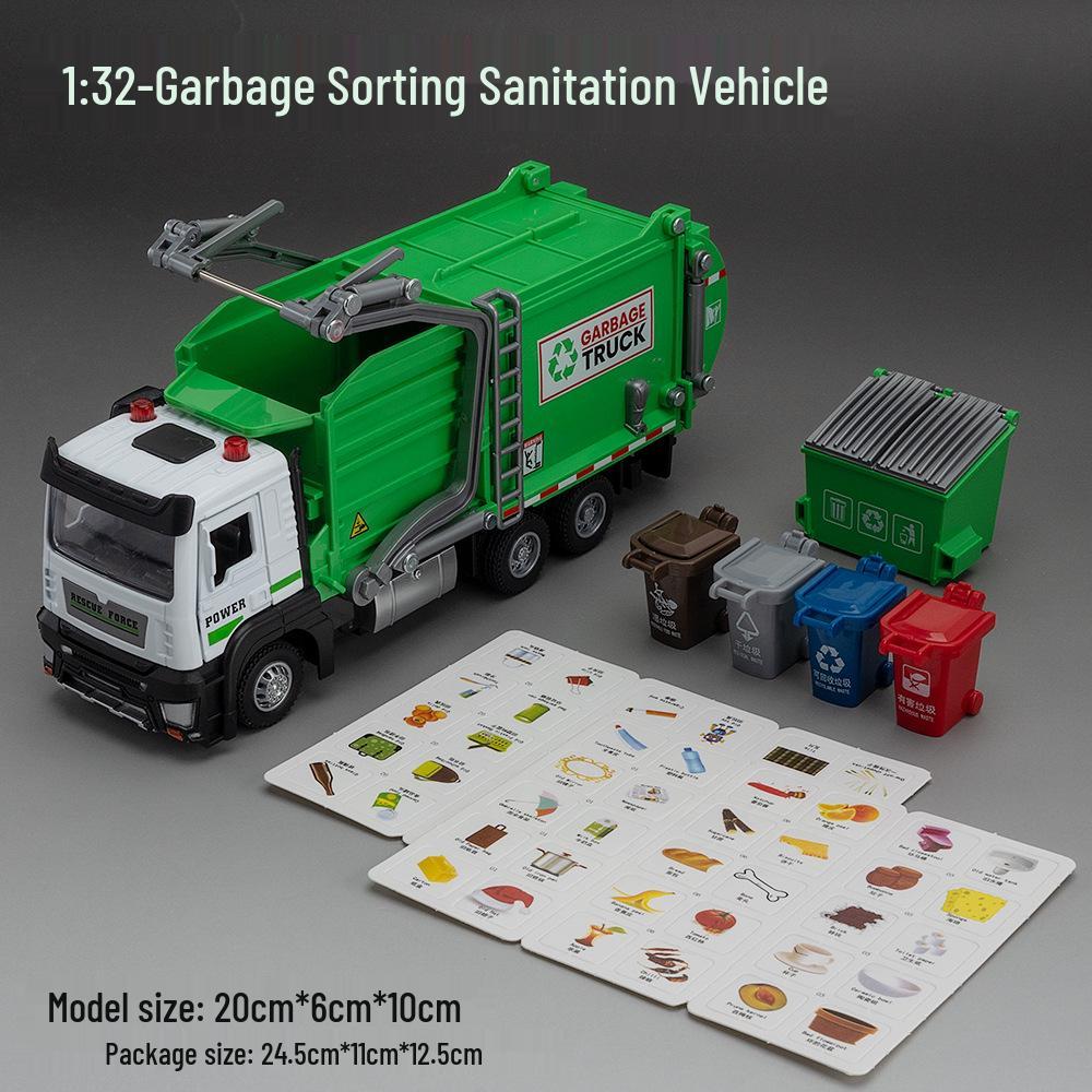 1:32 Alloy Sanitation Engineering Vehicle Model - Garbage Recycling & Processing Toy. зелёный