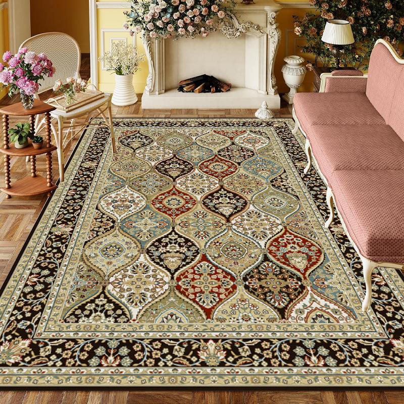 

Retro Living Room Carpet Nordic Style Floral Print Bedroom Rug Machine Fashionable Light Luxury Coffee Table Mats Home Decor 120X160CM