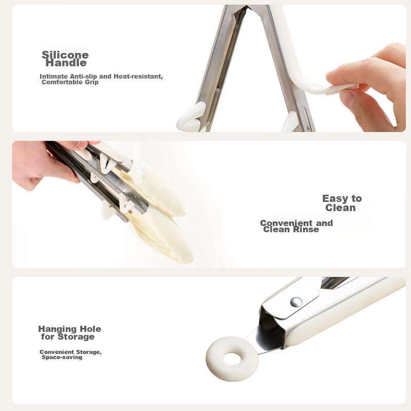 Jingdong Jingzao Tongs, Kitchen Barbecue Tongs, Silicone Stainless Steel Household 33cm